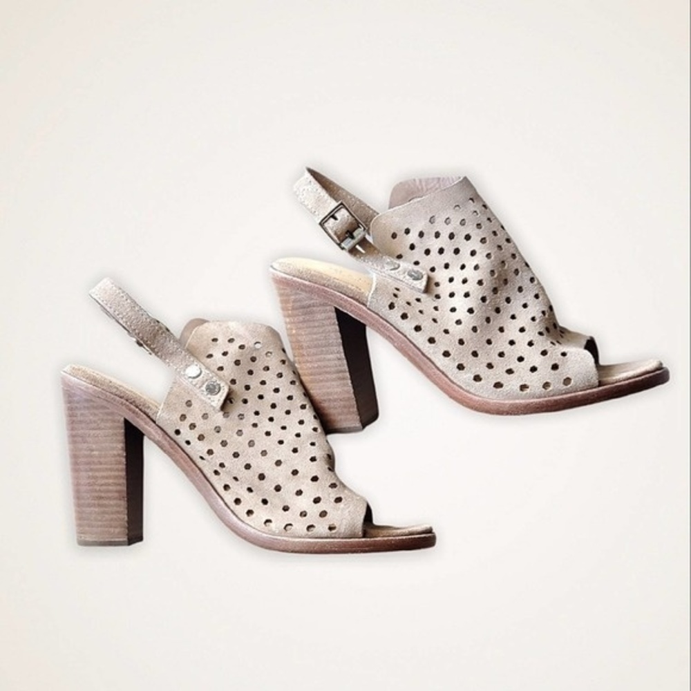 Rag & Bone Wyatt Suede Sandal Block Heel Taupe Size 38/ 7.5 US